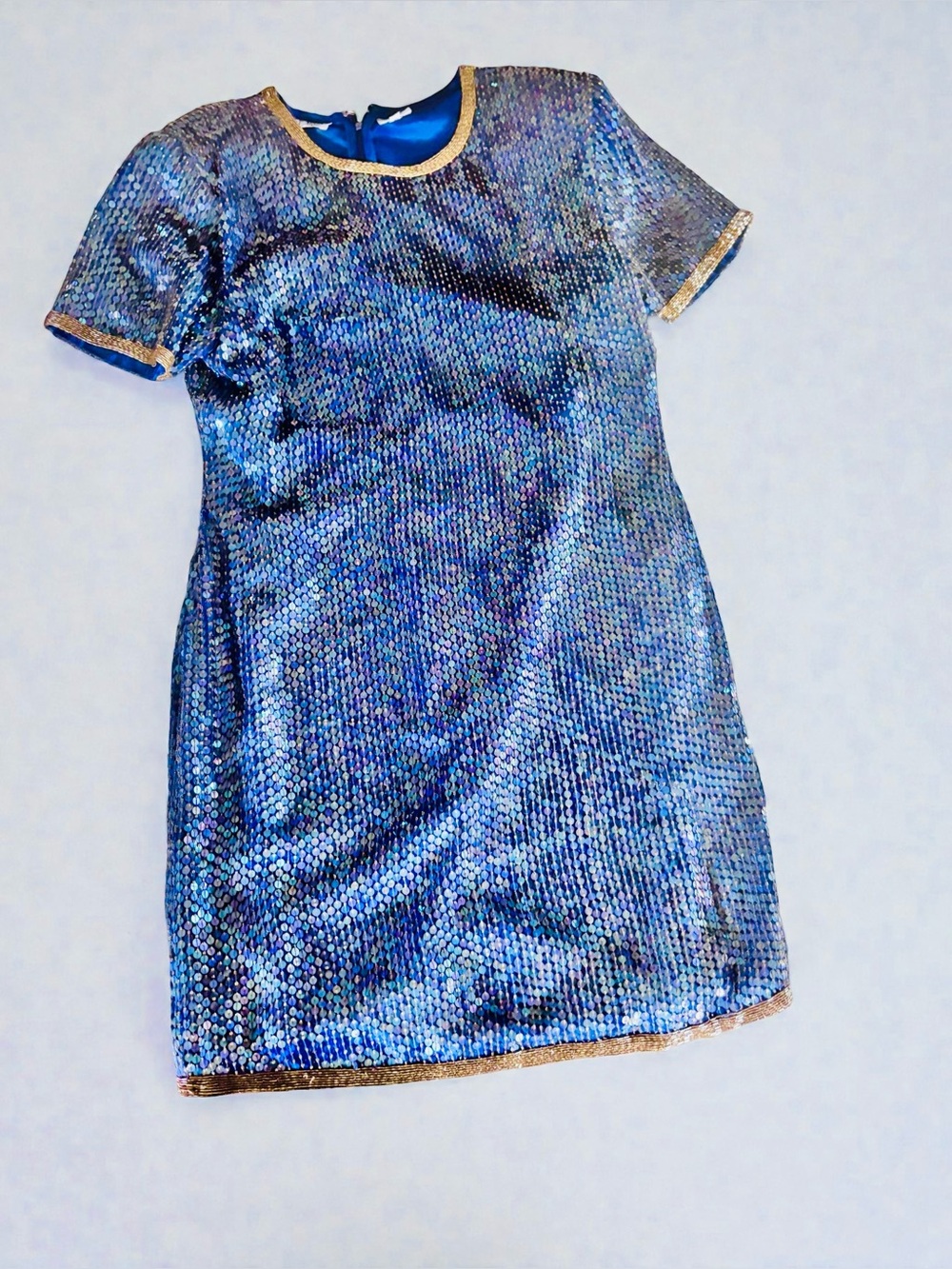 Vintage Silk Sequin Cocktail Dress Party Vogue Blue Evening L